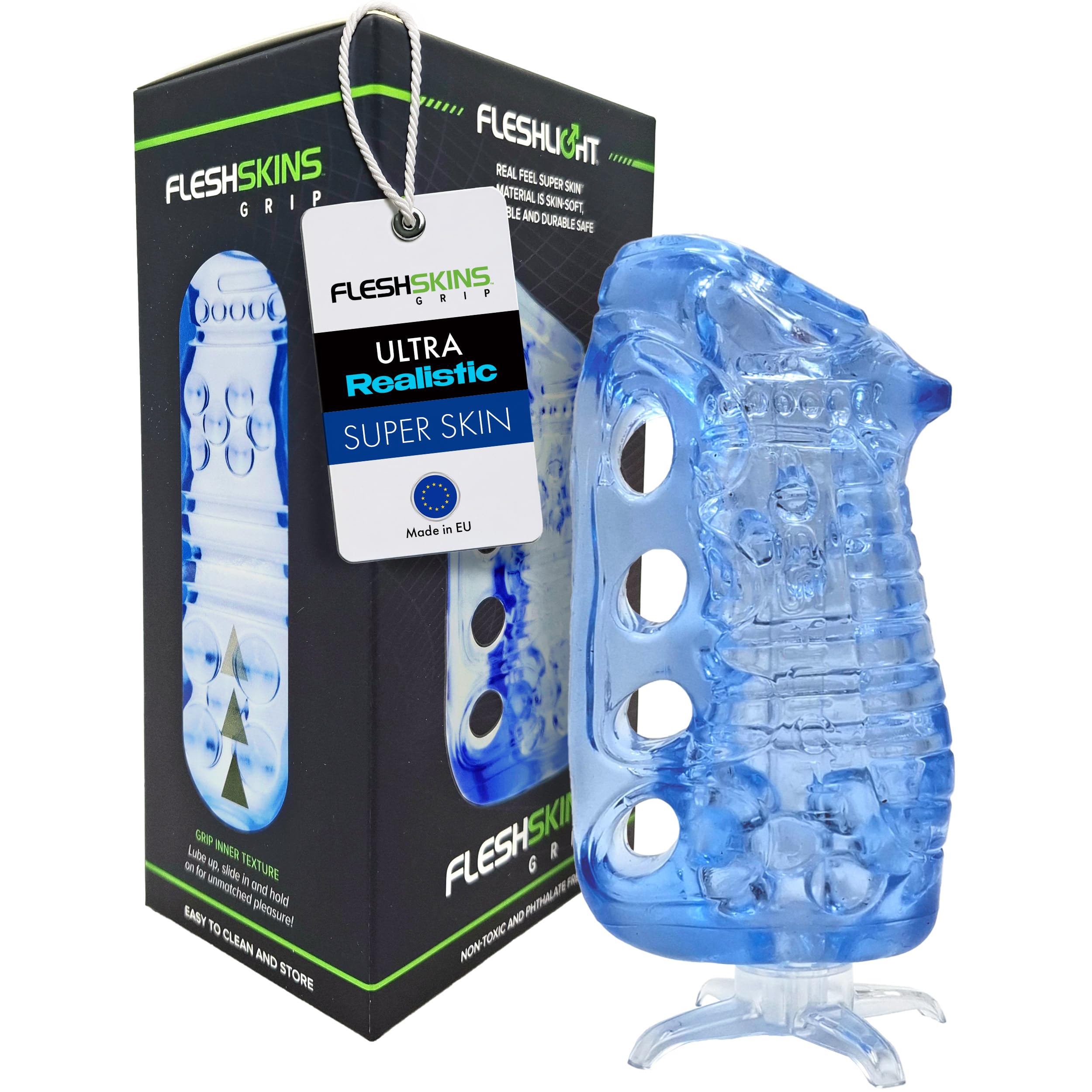 Fleshlight Fleshskins Grip Blue Ice - Realistic SuperSkin masturbator for Men, Open Design, Firm Grip, Ideal for Travelling