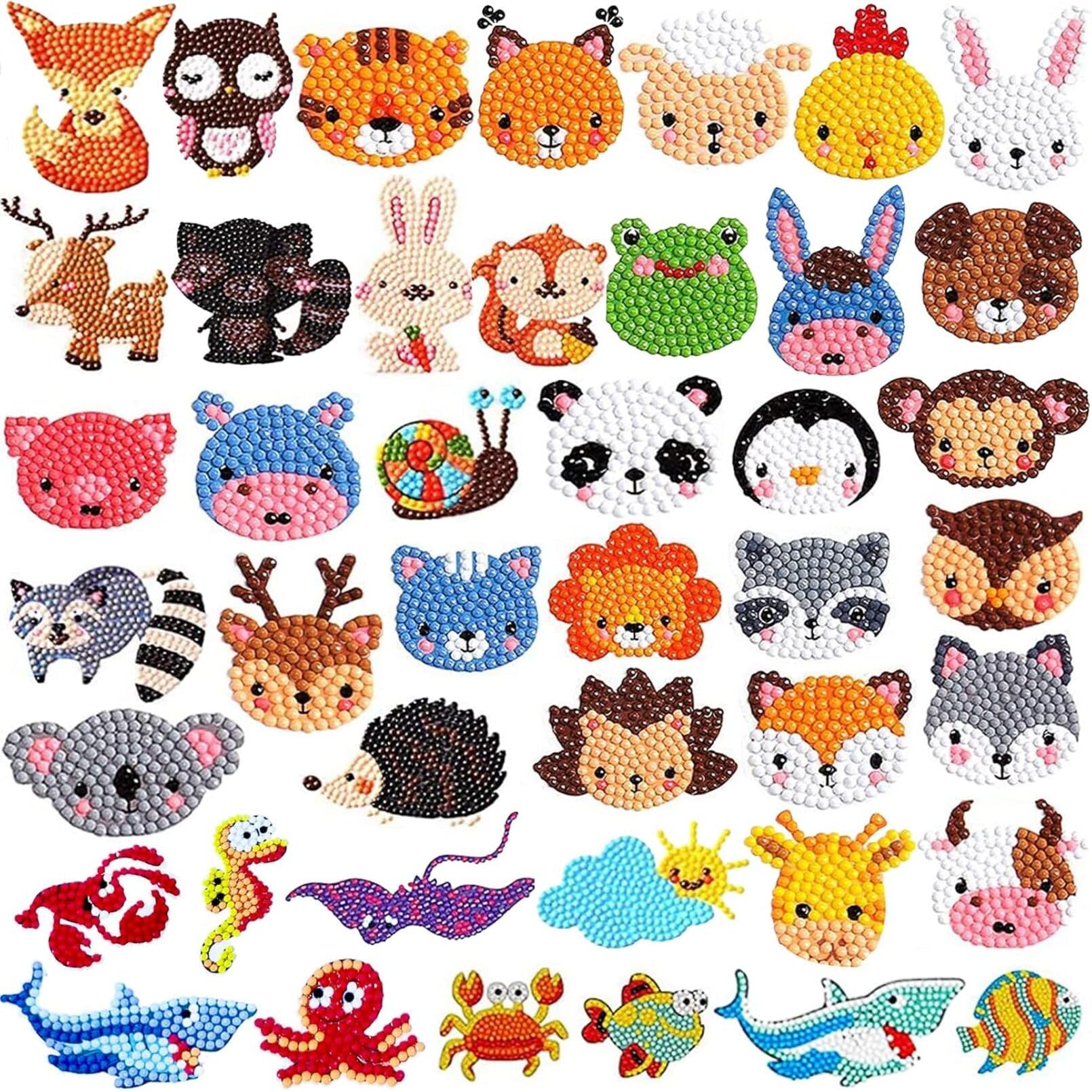 EOGRFW 43Pcs 5D Diamond Painting Stickers Kits for Kids, Animal Stickers by Numbers, DIY Diamond Art Mosaic Stickers, Craft Stickers Painting with Diamonds for Beginners
