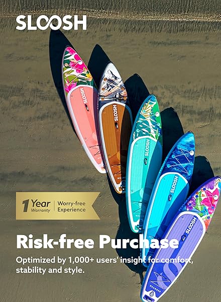 SLOOSH INFLATABLE STAND UP PADDLE BOARD, 10’6″ INFLATABLE PADDLE BOARDS WITH PREMIUM ACCESSORIES, NON-SLIP EVA DECK, ULTRA-LIGHT CARRY BAG, MEANDER SUP FOR YOUTH & ADULTS, TROPICAL SUNRISE