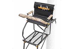 Muddy 1-Person Skybox Deluxe Steel Ladder Tree Stand, 20 ft Tall, 350 lb Capacity - Heavy-Duty Hunting Treestand with Flex-Te