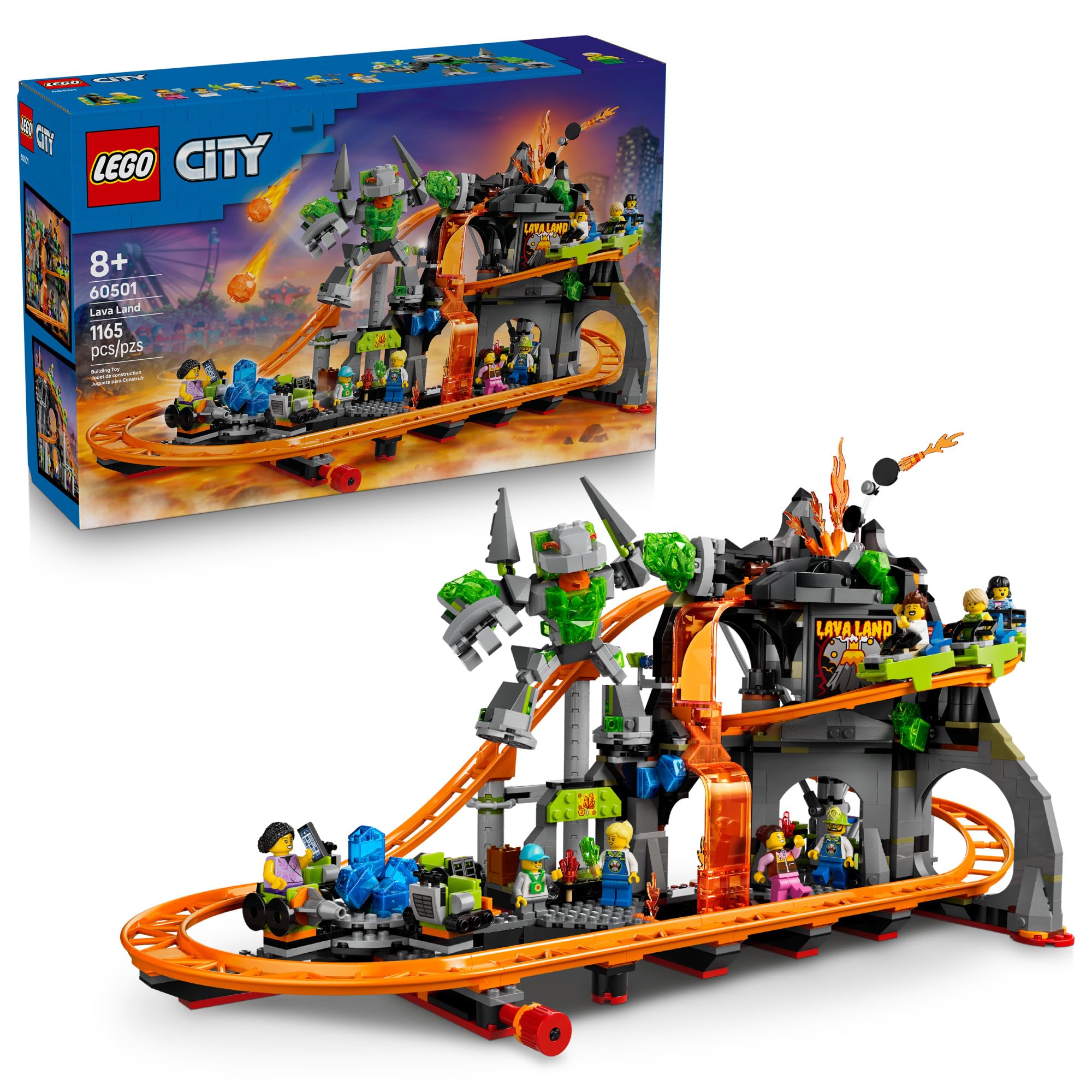 LEGO City Lava Land Roller Coaster Park 60501 | Building Toys for Boys & Girls, Ages 8+, Functioning Rides, 8 Minifigures, 1,