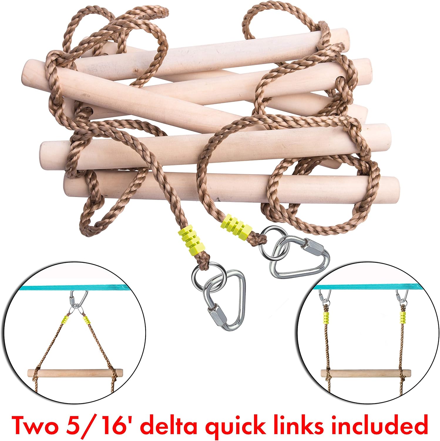 Wooden Rope Ladder for Kids with Ground anchoring, Outdoor or Indoor Climbing Rope Ladder for Ninja Slackline Backyard - Image 5