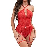 Donnalla Sexy Lingerie for Women One Piece Lingerie Deep V Teddy Babydoll Sexy Lace Bodysuit