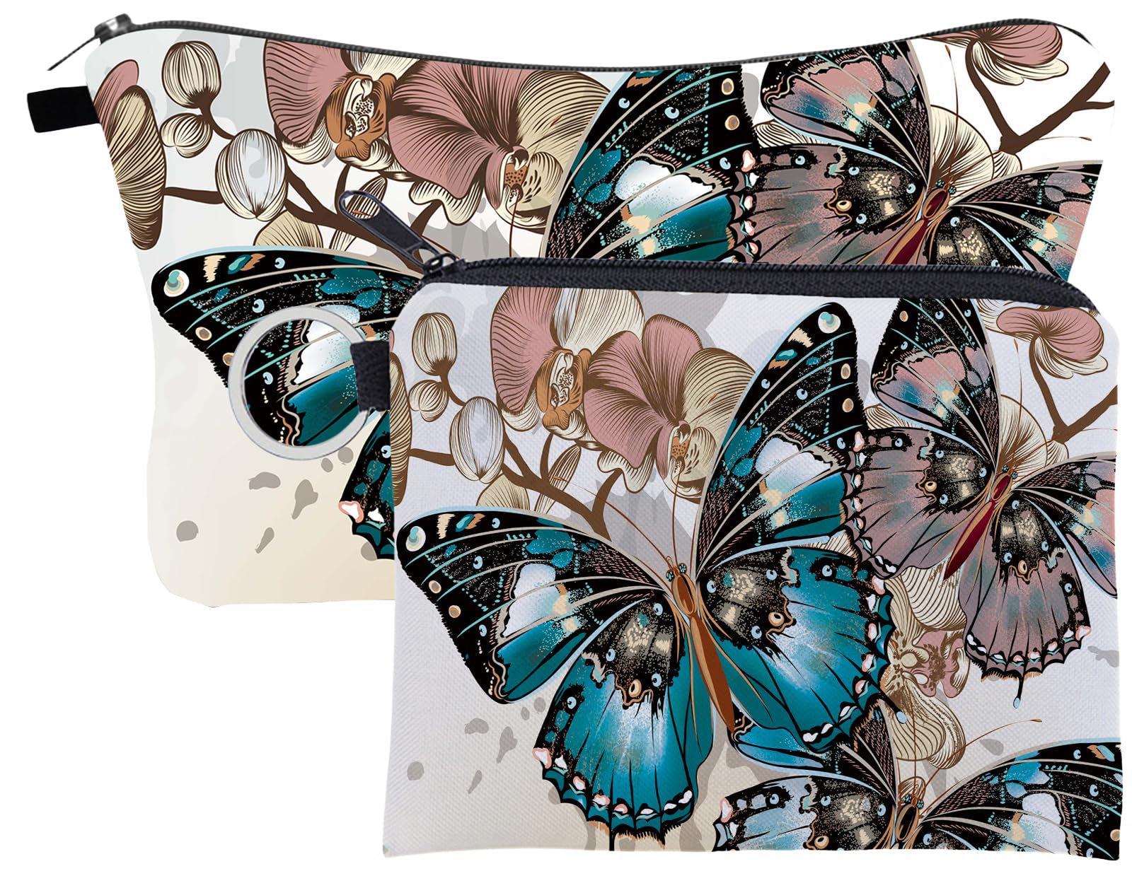 FAVORTALK Cosmetic Bags for Women Small Medium 2 pcs Colorful Butterfly Makeup Bag for Purse Travel Toiletry Bag Accessories Organizer Zipper Pouch Gift Idea, ZH1286 — image 1