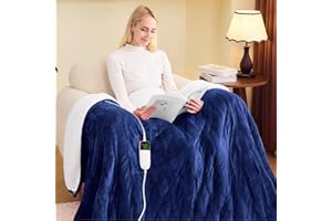 greenoak Heated Blanket Electric Twin 62"X84", Heating Blanket with 10 Heat Levels 1/2/4/6/8 Hours Auto-Off Overheat Protection, Flannel Sherpa Soft Warm Heater, ETL Certified Sea Blue