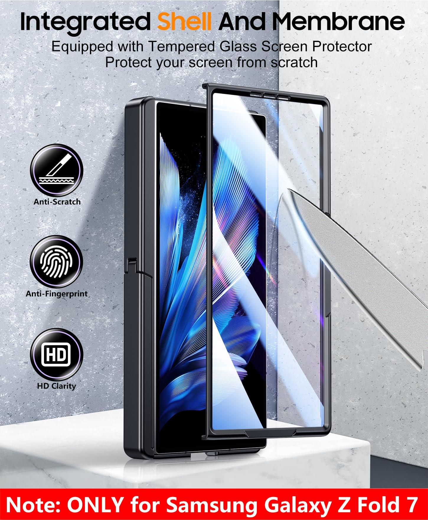 SPIDERCASE Samsung Galaxy Z Fold 7 Case with Built-in Screen Protector | Hinge Protection | Kickstand | Full Body Protective | For Galaxy Z Fold 7 (2025) | Black