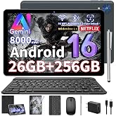 Android 16 Tablet 10 inch - Tablet with Keyboard, 26GB+256GB+2TB, Gemini AI | 10 inch Tablet with 8-Core, 8000mAh, 5G WiFi, Widevine L1, GPS, GMS, 2026 Electronics Tablets with Case/Mouse/Stylus (Black)