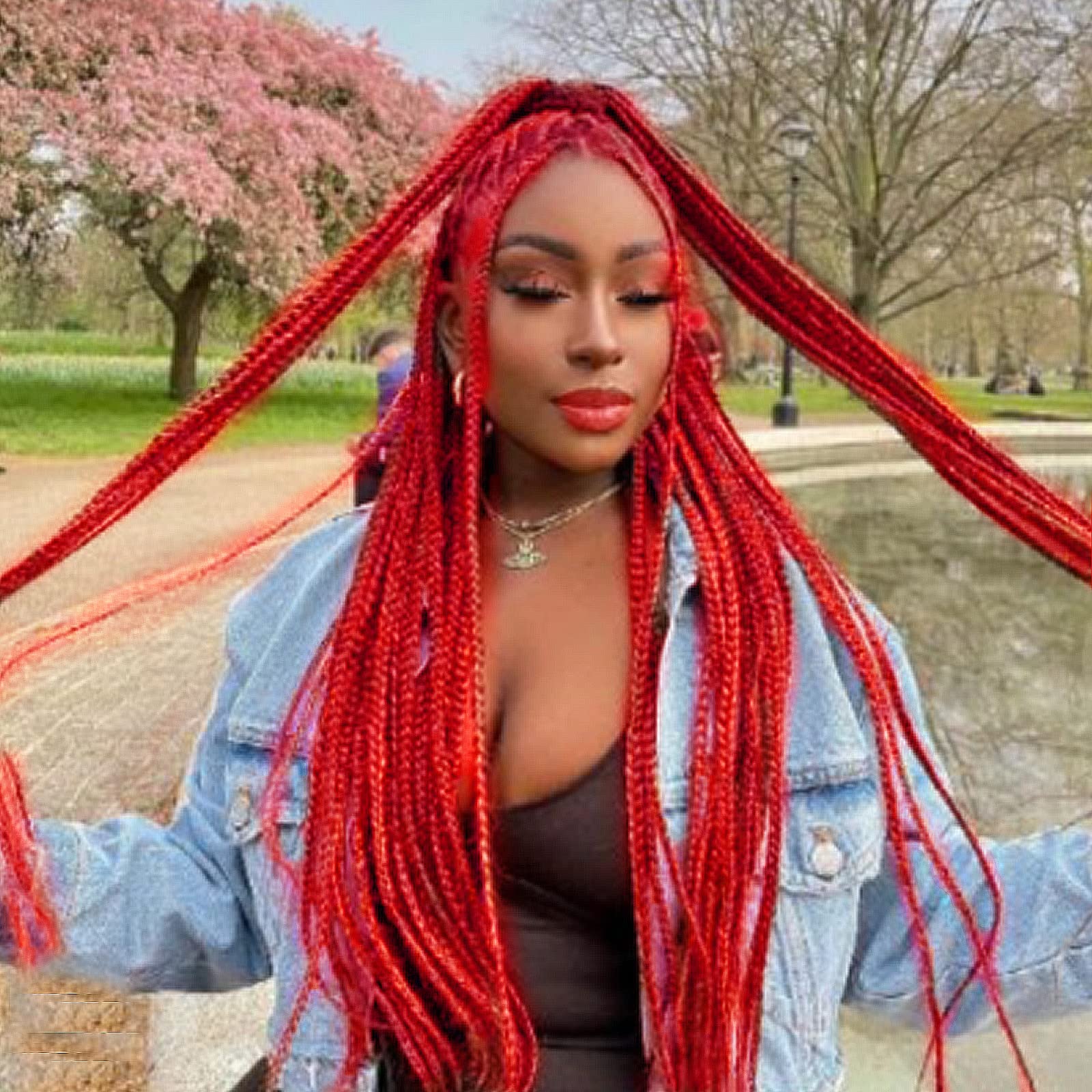 Red Braided Wigs for Women Long Soft Straight Red Braids Lace Front Wig Handmade Natural Hairline Glueless Synthetic Heat Resistant Fiber Looks Reall Hair Wig Daily Cosplay Braiding 26Inch — image 1
