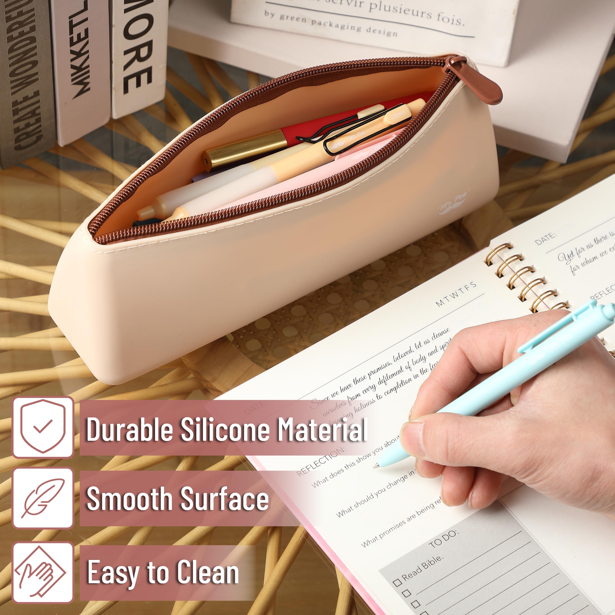 Mr. Pen- Silicone Pencil Case Pouch, Warm Beige, Aesthetic Triangular Design, Multipurpose, Aesthetic Pencil Case Small, Silicone Makeup Bag