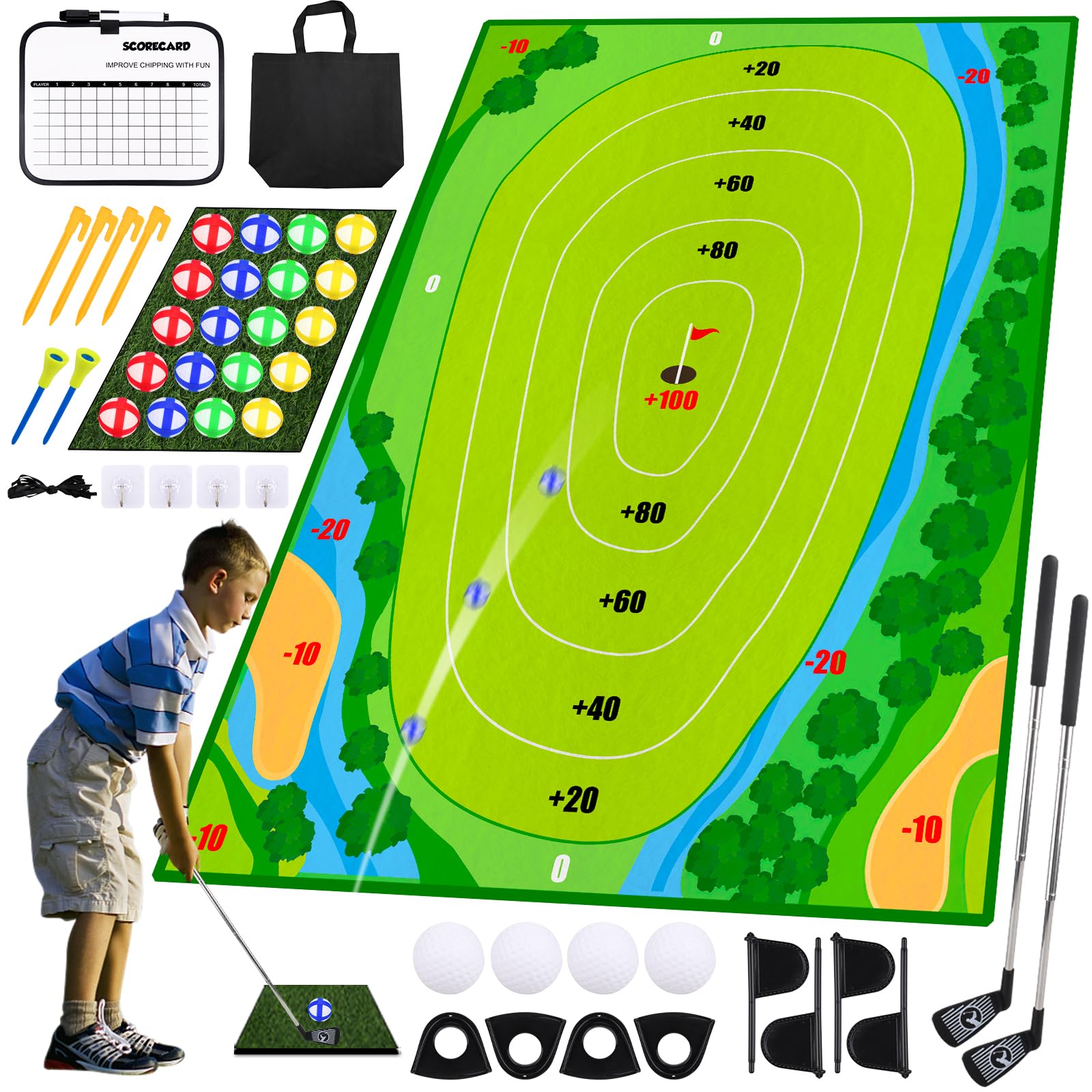 View 1 of ( sold as parts)** Golf Chipping Game - Upgrade Indoor Velcro Golf Chipping, Perfect Outdoor Games for Kids Golf Game & Practice?Green?