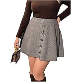 MakeMeChic Women's Plus Size Houndstooth Mini Skirt Button A Line Flare Work Office Skirts