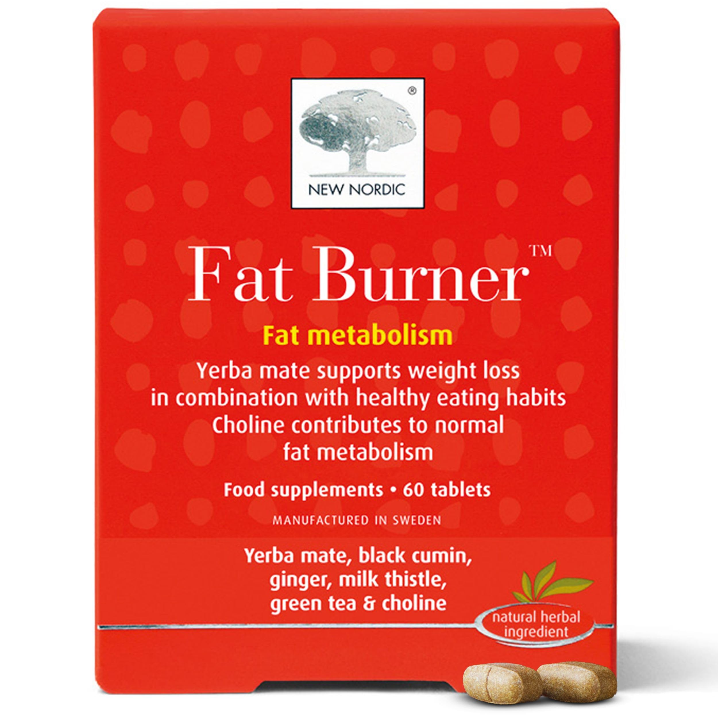 New Nordic Fat Burner, 1 Month Supply, Supports Slimming & Weight Loss with Yerba Mate & Green Tea for Women & Men, 60 Tablets