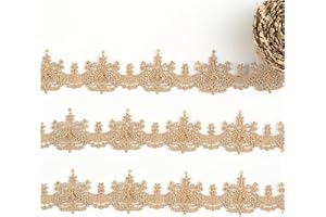 AIETSYEI Gold Lace Trim Metaillic Venice Lace Trim Gold Embroidery Lace Trim Love Craft Lace for Sewing, Costumes, Gowns, Home Decor (4.8 Yards)