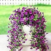 Fierscial Artificial Flowers for Outdoors, 2PCS Spring Floral Arrangements with Faux Silk Daisy, UV Resistant Fake Hanging Plants for Outdoor Porch, Garden, Indoor Hanging Basket Decor (Purple)