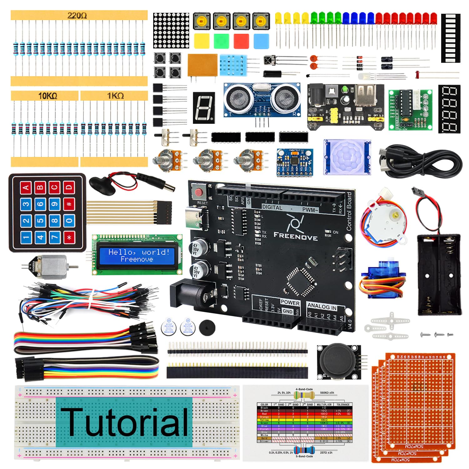 FREENOVE Ultimate Starter Kit with Board V4 (Compatible with Arduino IDE), 274-Page Detailed Tutorial, 217 Items, 51 Projects