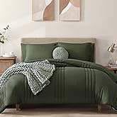 Queen Comforter Set-7 Pieces Green Soft Bed in a Bag Queen Bedding Sets | Monbix All-Season Vertical Quilted Comforter with Sheets, Pillow Shams &amp; Pillowcases
