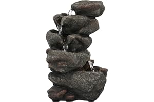 Sunnydaze Rocky Falls 10.75-Inch Indoor Tabletop Water Fountain with LED Light - Electric Submersible Pump - Quiet Sounds