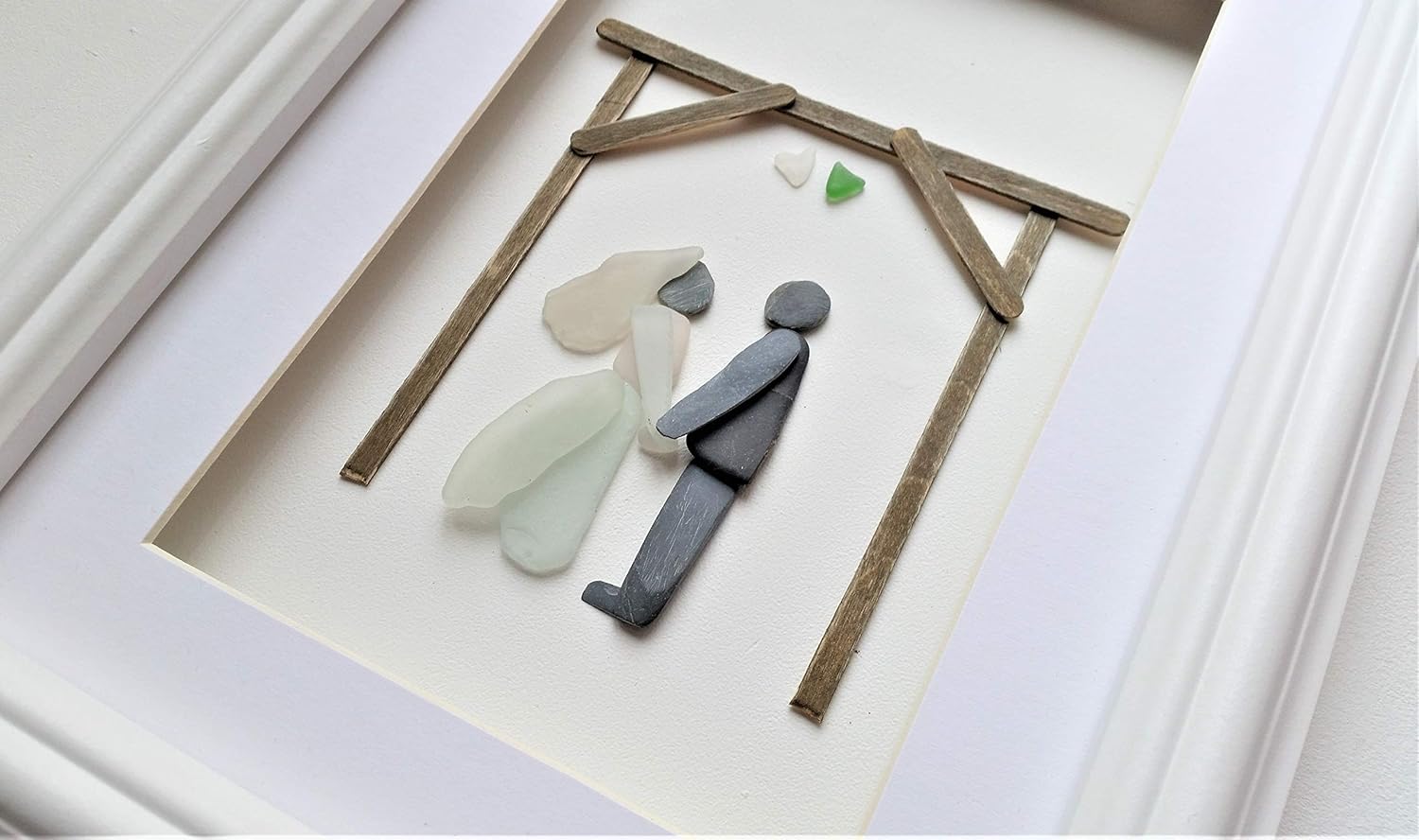 Mr and Mrs Pebble Art Wedding Gift Sea Glass Wedding Dress Bride and