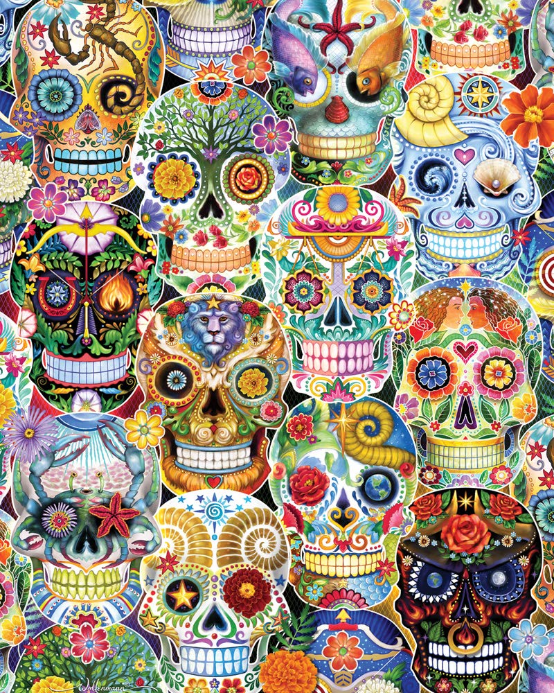 Vermont Christmas Company Day of The Dead (Sugar Skulls) Jigsaw Puzzle 1000 Piece - Large Format 24" x 30" - Randomly Shaped Pieces