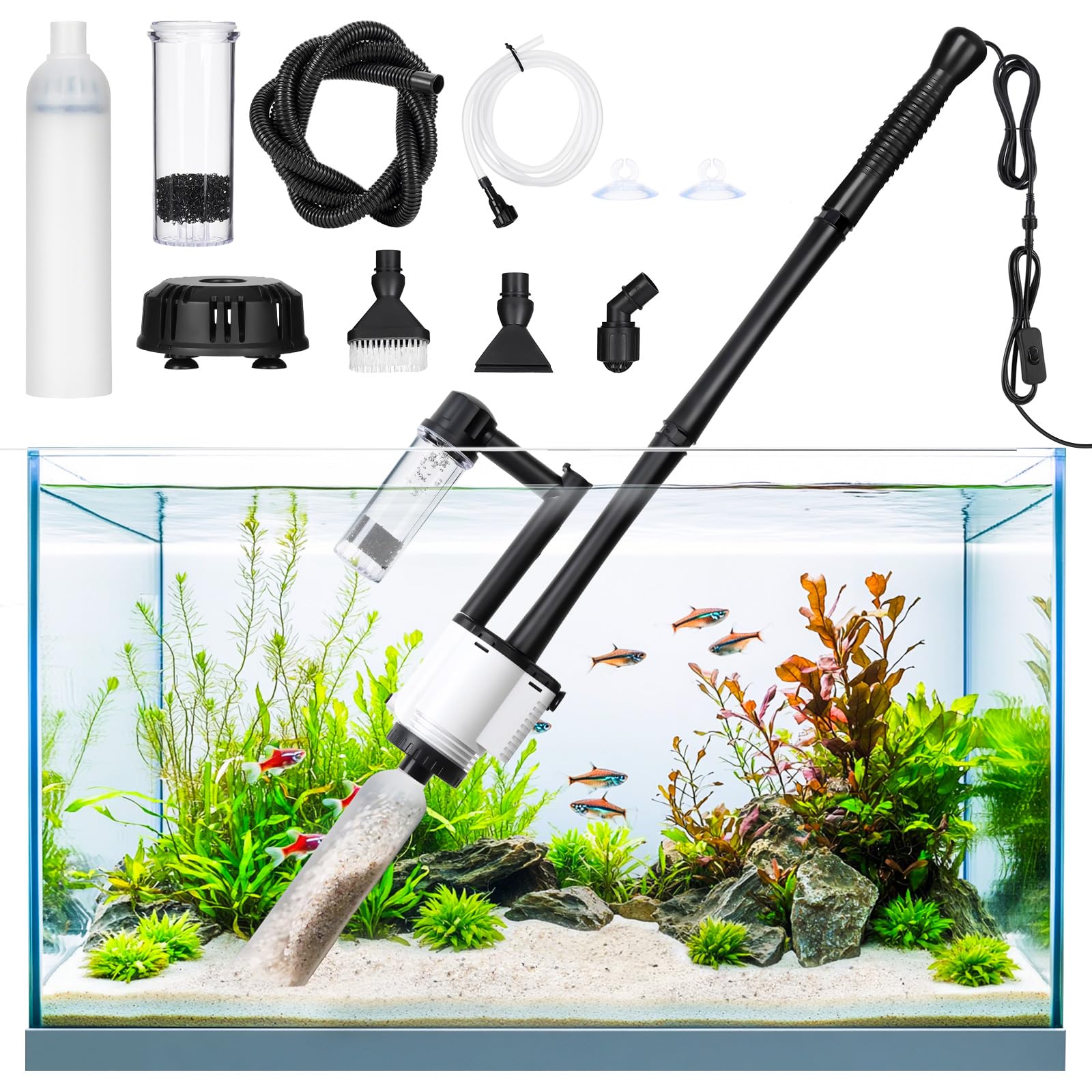 Photo 1 of AQQA Electric Fish Tank Cleaner – 30W Aquarium Water Changer with Gravel Vacuum, Corner Nozzle Brush, Oxygen Boost etc Complete Accessories, 480 GPH Pump for Freshwater Saltwater Tanks