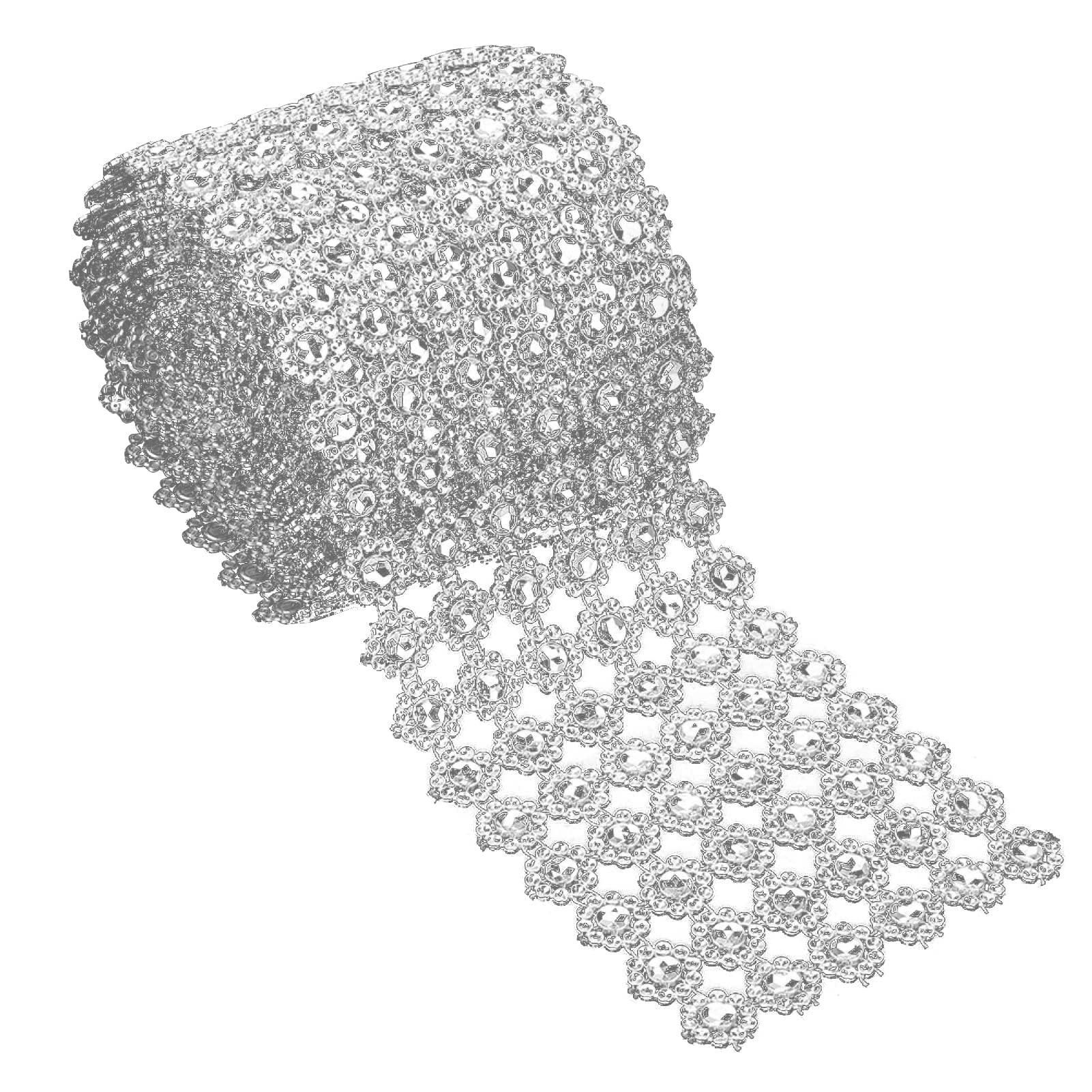 Rhinestone Flower Diamond Mesh Wrap Roll,5 Yard 6 Rows Silver Crystal Rhinestone Diamond Ribbon,Faux Bling Crystal Rhinestone Ribbon Home Accessories Wrap for Party Decoration