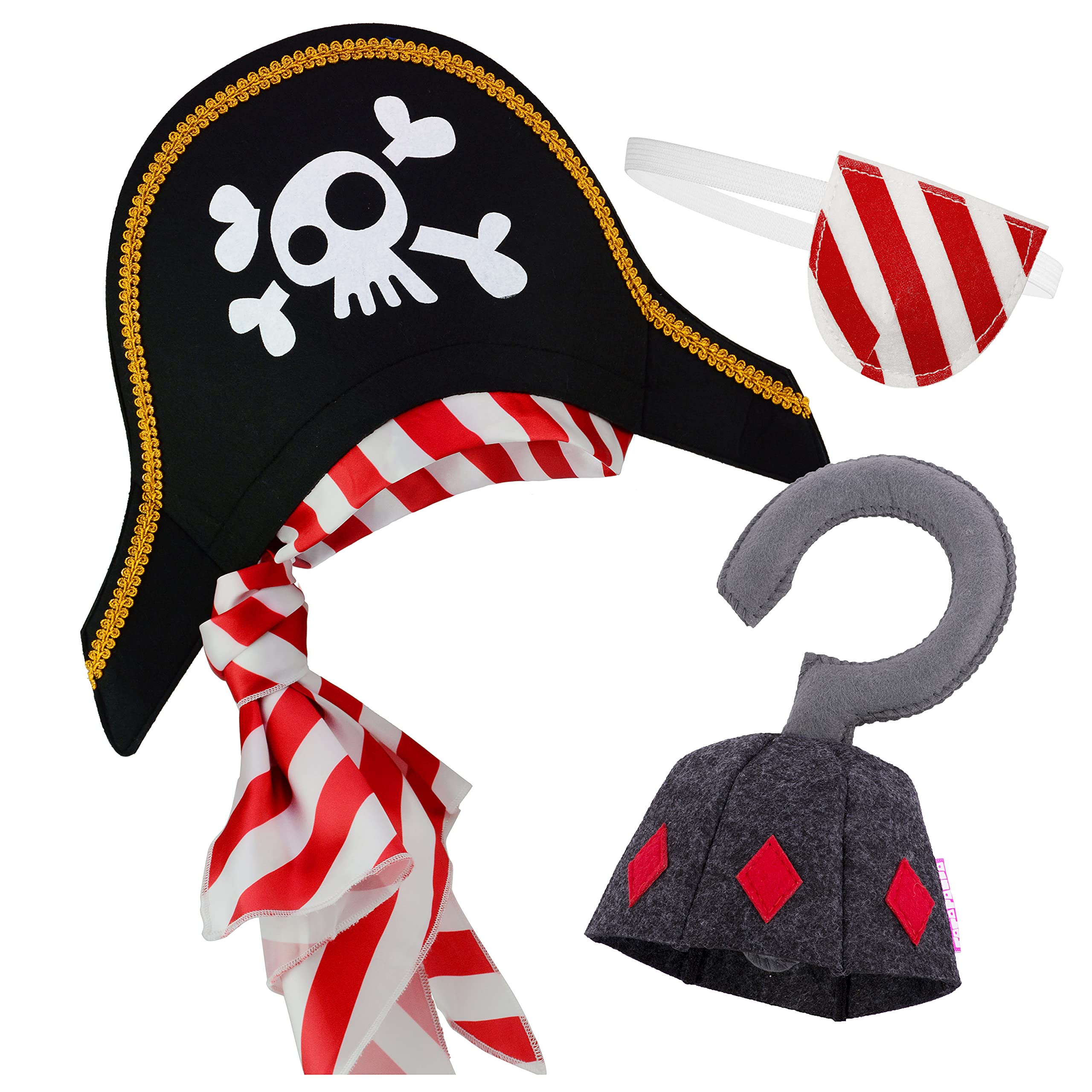 papapanda Pirate hat eye patch pirate hook for kids children caribbean captain costume