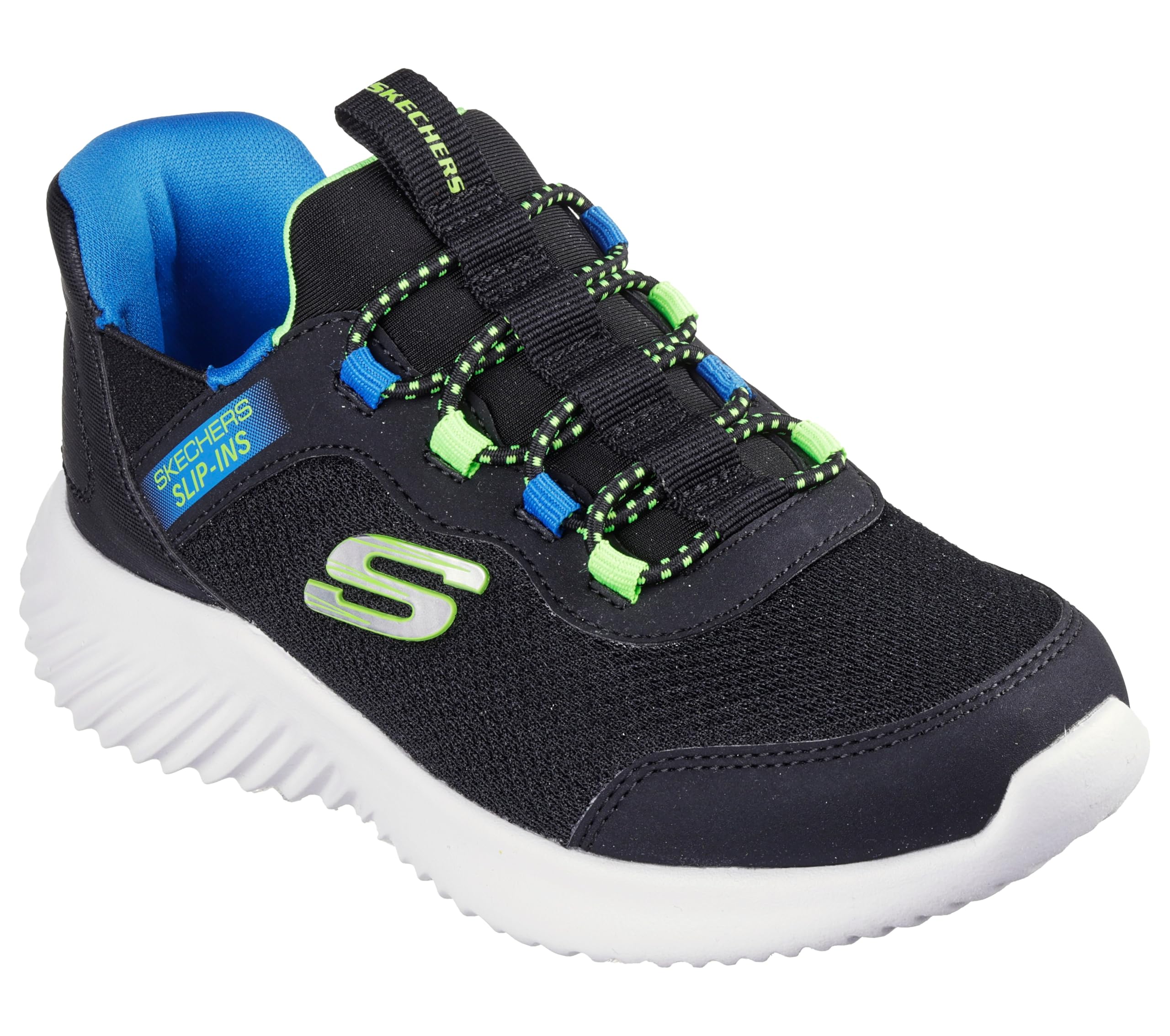 Skechers Kids Bounder - Brisk-Burst Sneaker, Black/Blue/Lime, 4 Big Kid Image