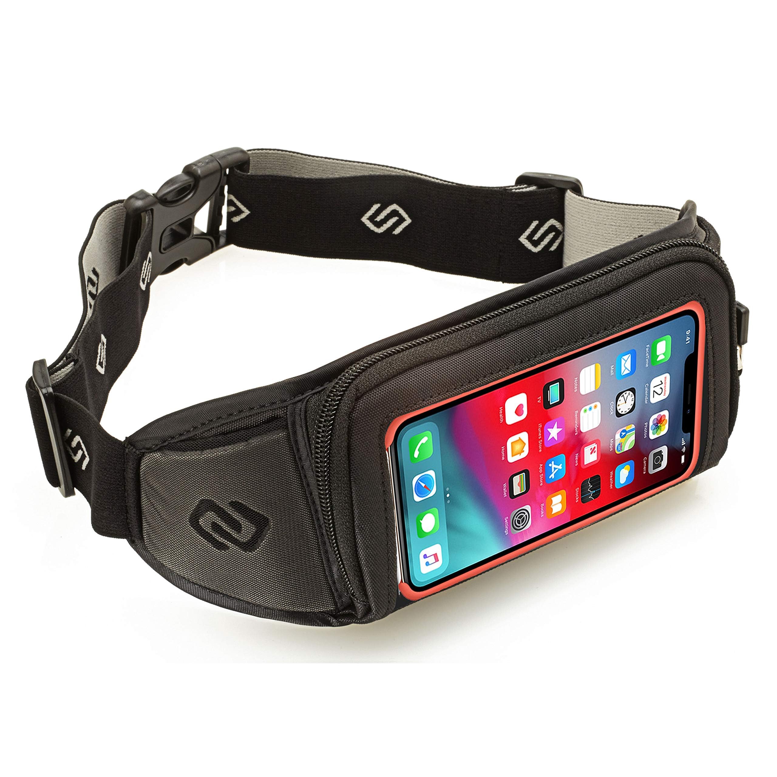 Sporteer Kinetic K1 No-Bounce Running Belt - Fits Large Mobile Phones up to 6.8" Screen (iPhone 17/16/15 Pro Max, Samsung Galaxy S26/S25 Ultra) - Touch Screen Access - Universal Sport Waist Pack