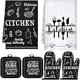 Leinuosen 6 Kitchen Towels Sets Kitchen Accessories Set with Oven Mitts and Pot Holders Farmhouse Oven Glove Decor for Cooking Baking Grilling Supplies(Classic Black and White,Vivid)