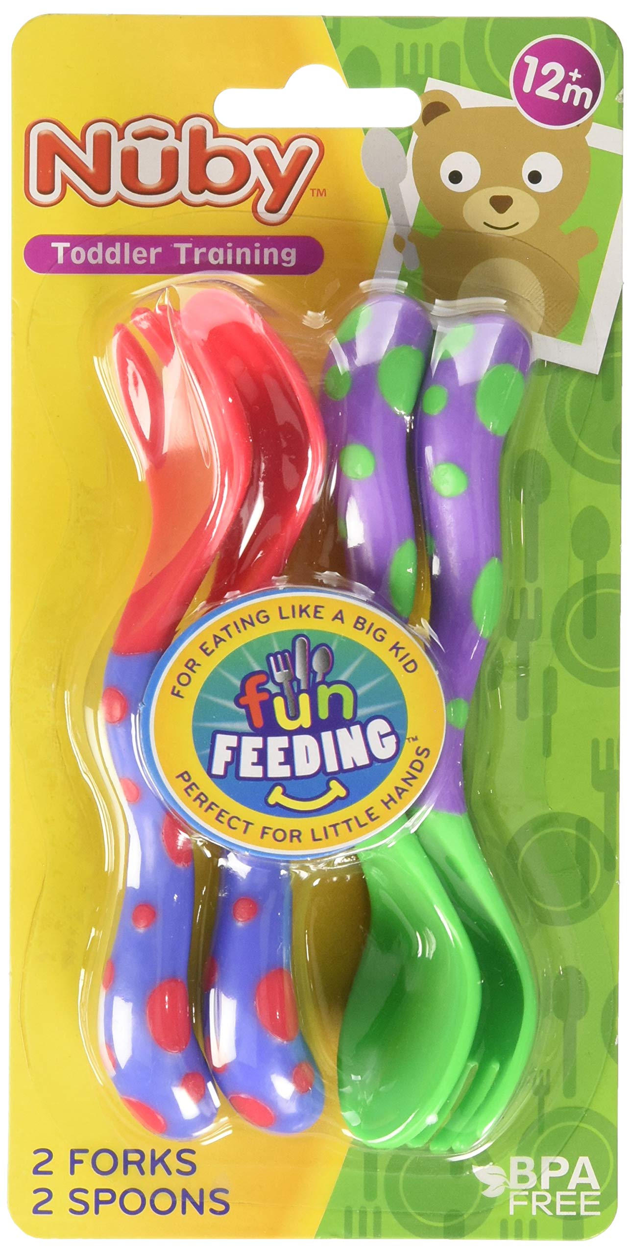 Nuby Fun Feeding Spoons & Forks 1 Pack - red/green, one size