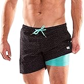 Third Wave Swim Trunks with Compression Liner - Men's Premium 5 Inch Inseam Quick Dry Swim Shorts for Beach and Swimming