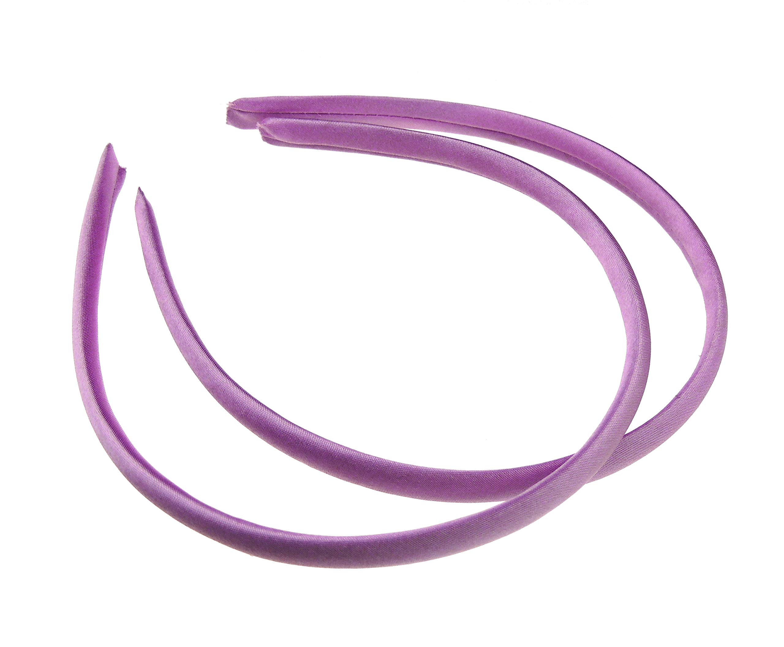 Pair of 2 Slim Thin 1cm Satin Covered Teens Girls Bridesmaid Basic Party Satin Plain DIY Alice Headband Hairband Head Hair Band Kids School Uniform (Violet, One Size)