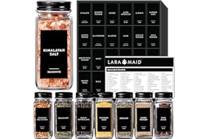 LARAMAID 294 Minimalist Spice Label Set, White Text on Black Vinyl Waterproof Label Sticker with Removable Adhesive - Fits on round, square and rectangle jars - Organize Spice, Herb and Seasonings