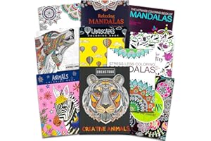 CRENSTONE Adult Coloring Books Super Set -- 10 Deluxe Coloring Books for Adults and Teens