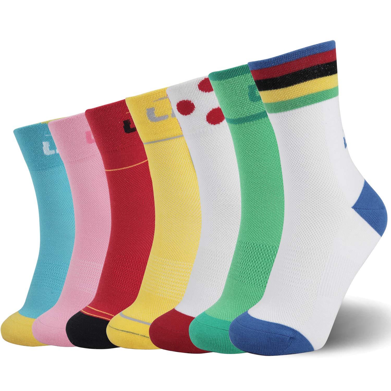 Lin 7 Pack Cycling Socks for Men and Women Funny Color Biking Socks
