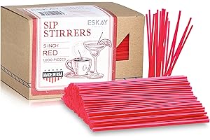 ESKAY PRODUCTS 1000 Plastic Coffee Stirrers, 5-Inch Cocktail Straws and Stir Sticks for Coffee Bar and Restaurants, Made in USA (Red)