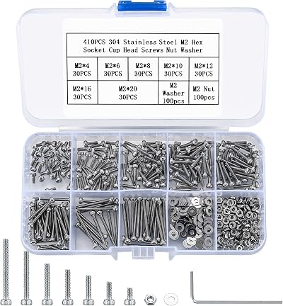 Jttxiu 410-Piece M2 Hex Socket Screw Set 304 Stainless Steel Nuts Washers with