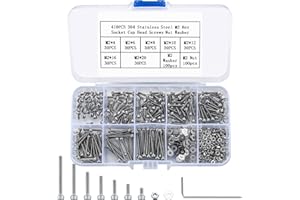 BJBJJIU 410 Pcs Hex Socket Head Cap Screws Bolts, Small/Tiny/Micro Allen Head Machine Screws Bolts and Nuts and Washers Assortment Kit, M2x4/6/8/10/12/16/20mm. (Stainless Steel, Silver)
