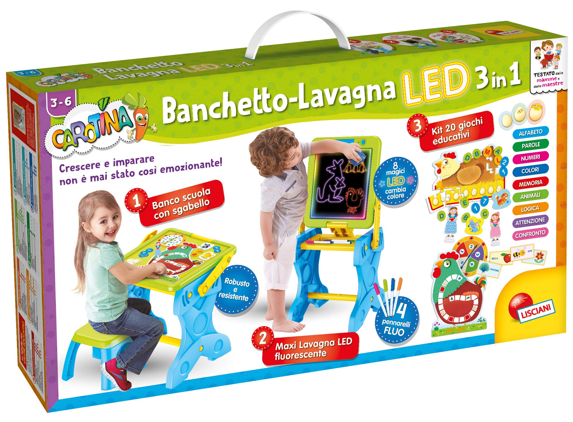 Liscianigiochi Carotina 77465 3 in 1 Led Board, Multicoloured, ‎37.5 x 9 x 67 cm, 2.85 kg