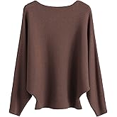 Ckikiou Womens Lightweight Oversized Boat Neck Sweaters Tops Dolman Batwing Sleeve Ribbed Knitted Pullovers