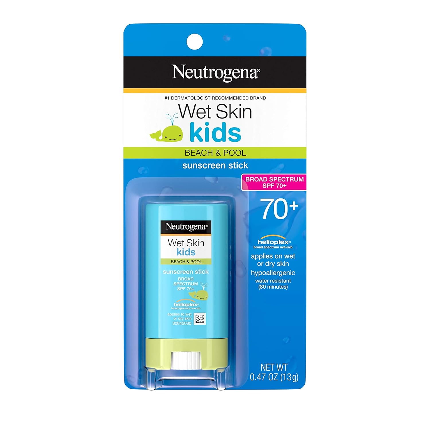 Neutrogena Wet Skin Kids Water Resistant Sunscreen Stick, Kids Sunscreen for Face and Body, Broad Spectrum SPF 70 UVA/UVB Sun Protection, Oil-Free & Hypoallergenic, 0.47 oz: Beauty
