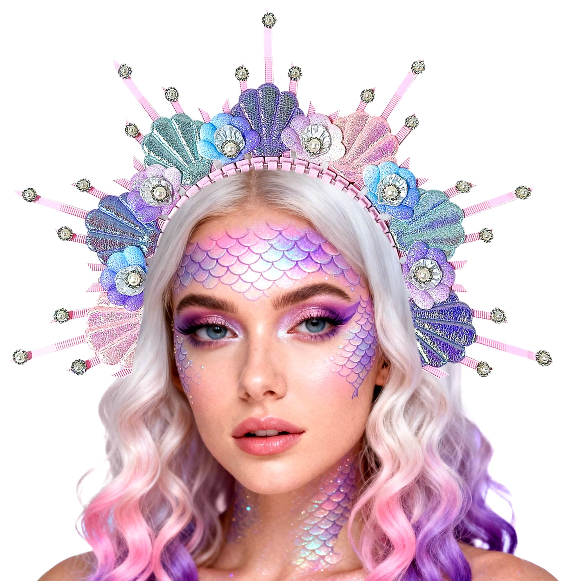 BACH AND BOUJEE Mermaid Headband Seashell Halo Crown Headpiece Siren Costume Women Halloween Cosplay Renaissance