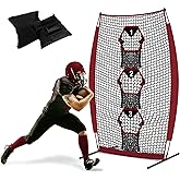 Doubleriver Football Throwing Target Net - Quarterback Training with 3 Pockets Heavy-Duty Fiberglass Poles & Polyester Portable Accuracy Practice for Backyard/Team Drills Youth Players