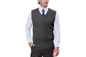 Kallspin Men’s Wool Blended Cable Knit Sweater Vest V Neck Relaxed Fit Sleeveless Pullovers