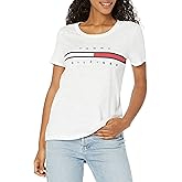 Tommy Hilfiger Womens Seated T Shirt with Magnetic Buttons Signature Stripe Tee