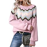 Vivilli Womens Fall Sweaters Color Block Cozy Lantern Long Sleeve Crewneck Knit Crochet Pullover Tops Trendy Clothes