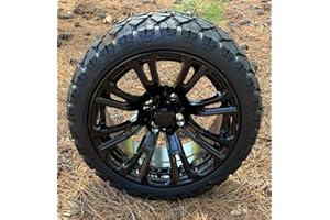 GOLF CART TIRE SUPPLY 14" VOODOO Gloss Black Golf Cart Wheels and 20x8.50-14 STINGER DOT All Terrain Golf Cart Tires Combo - Set of 4