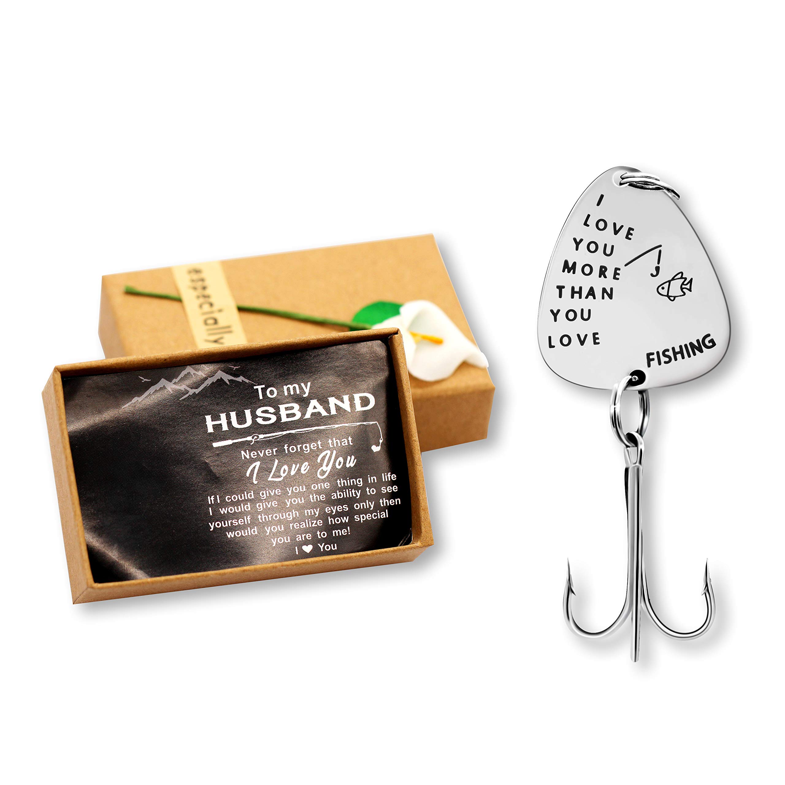 Uloveido Christmas New Year Gift Stainless Steel Treble Fish hooks Fishing Circle Hooks with Gift Box for Men Husband Dad Y578 (To lover-I love you more than you love)