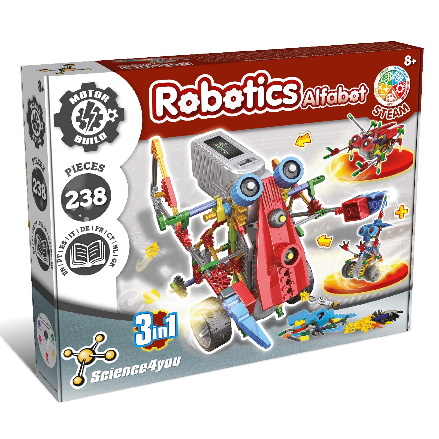 Science4you Robotics Alfabot - Robot Building Kit for Kids, 238 pieces - Build Your Own Robots and Make them Move - 3 Different Robots in 1 Toy - STEM Educational Toy for Kids Age 8-14 — image 1