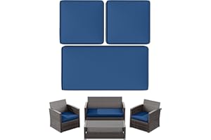 Snubbull 3 Pack Outdoor Patio Seat Cushions Replacement Covers Fit for 4 Pieces 4-Seater Wicker Rattan Patio Conversation Set Loveseat Chair Couch Furniture,36x18x2,18x18x2,Blue-Cover Only